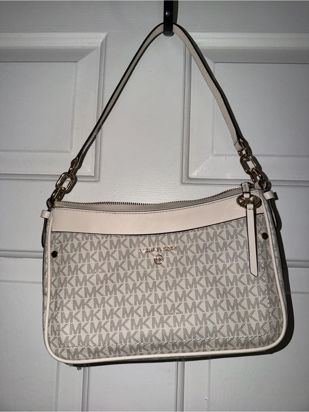 Michael Kors Cream and Beige Signature MK Shoulder Bag